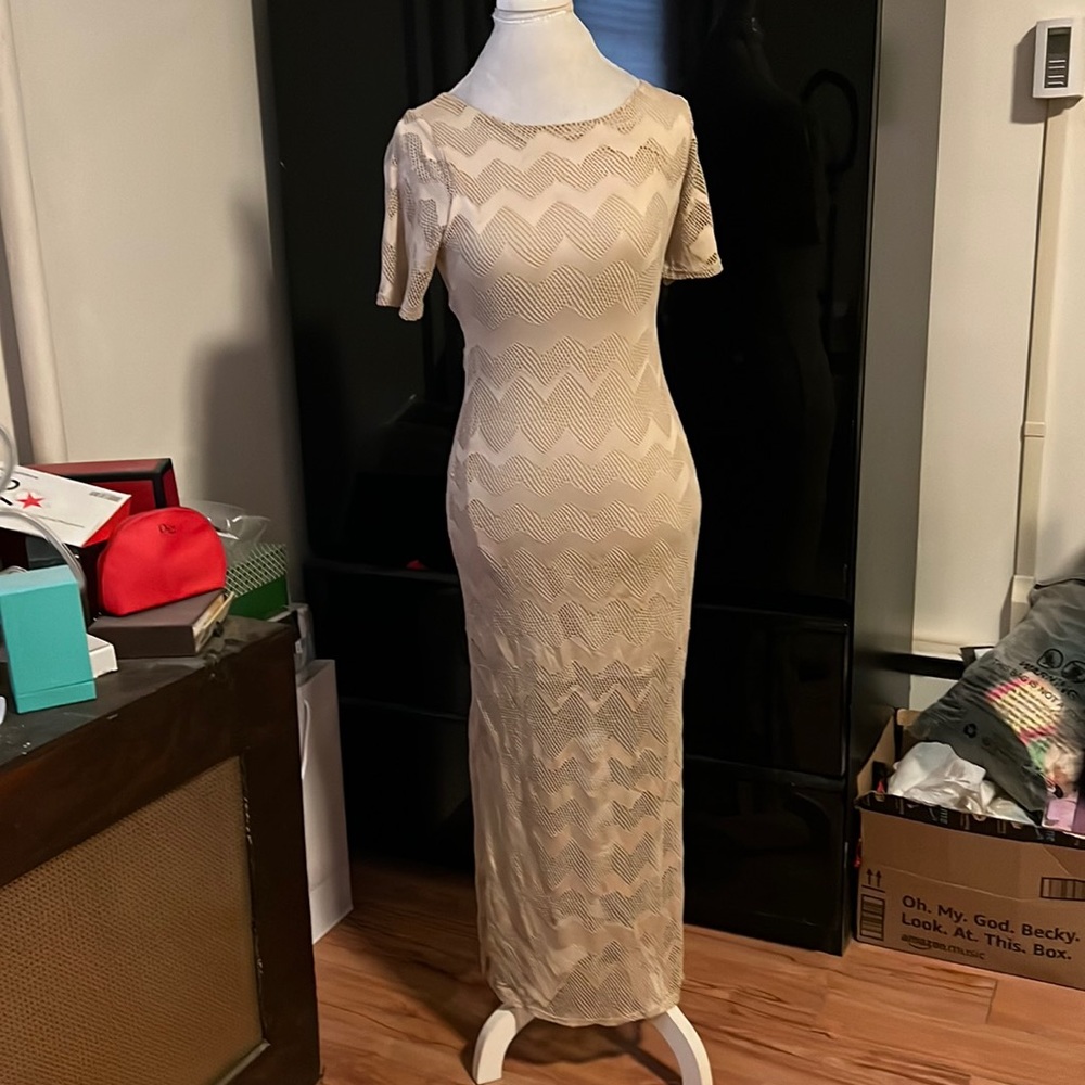 Pretty young thing small tan maxi dress